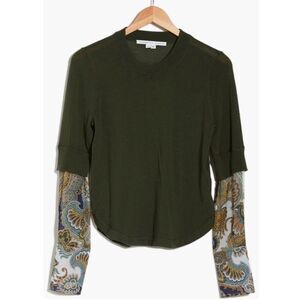 Veronica Beard Roscoe Mixed Media Sweater in Army Green NWT Size Small